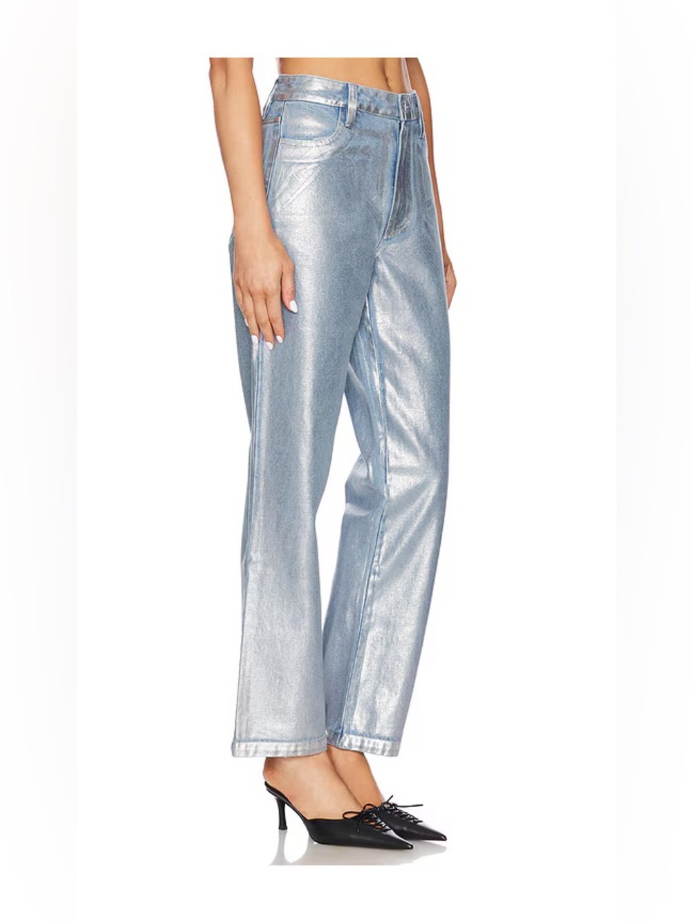 Show Me Your Mumu Icon Silver Metallic Straight Jeans Size S NWOT chic 90s